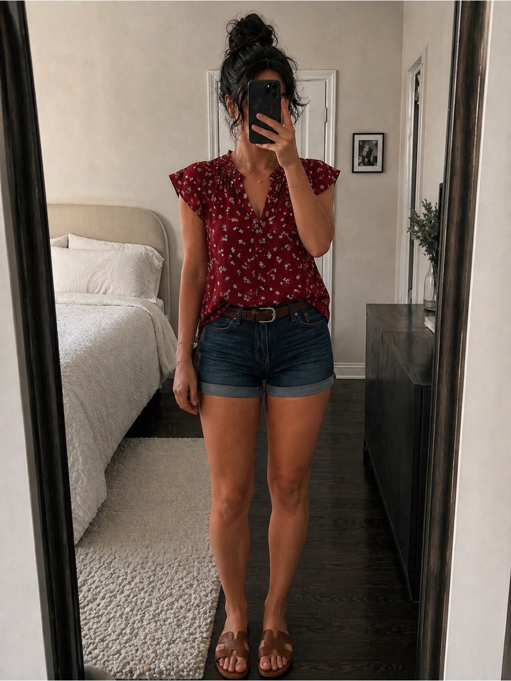 Old Navy Burgundy Floral V-Neck Flutter Sleeve Blouse